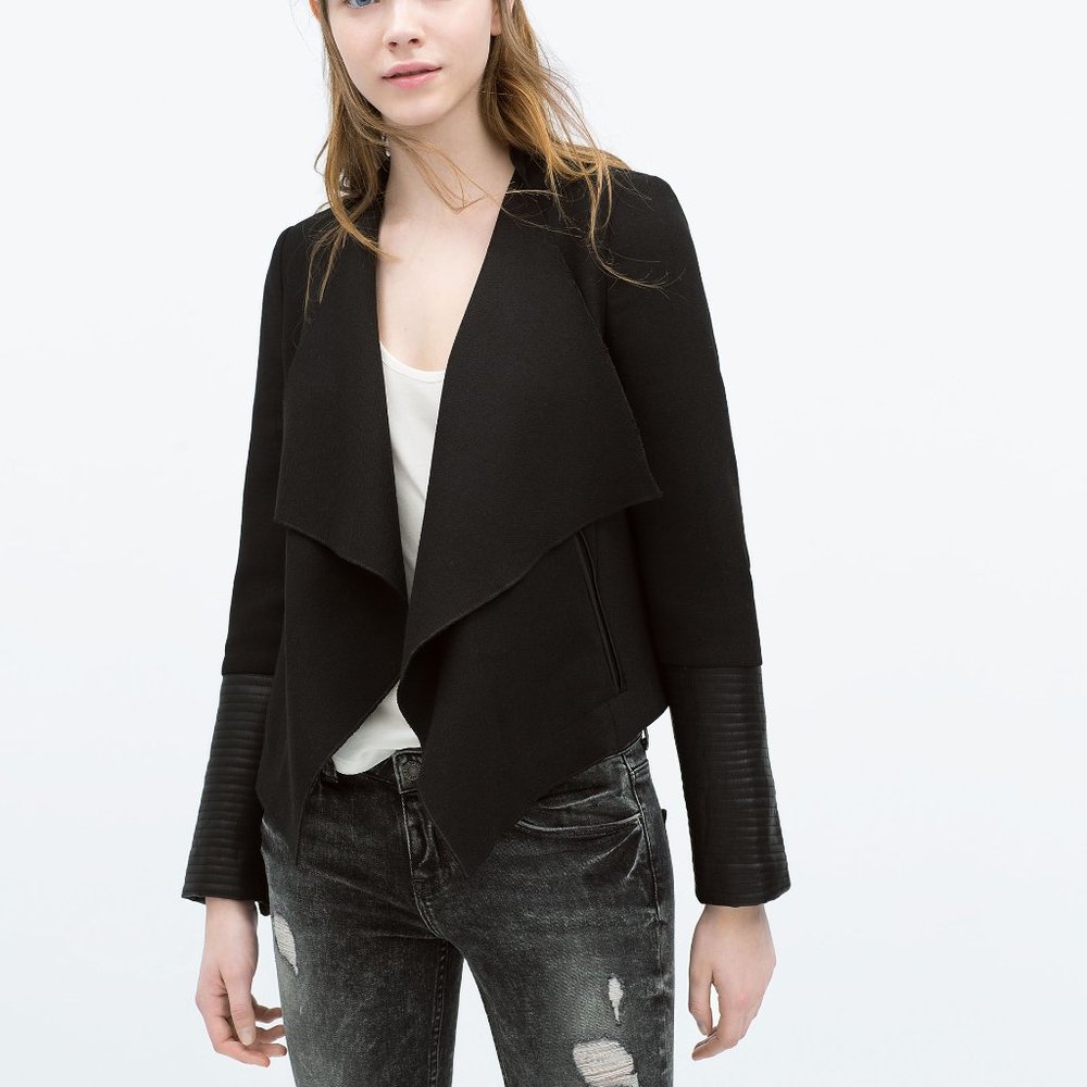 Zara Trafaluc Knit Moto Jacket with Leather Detailing